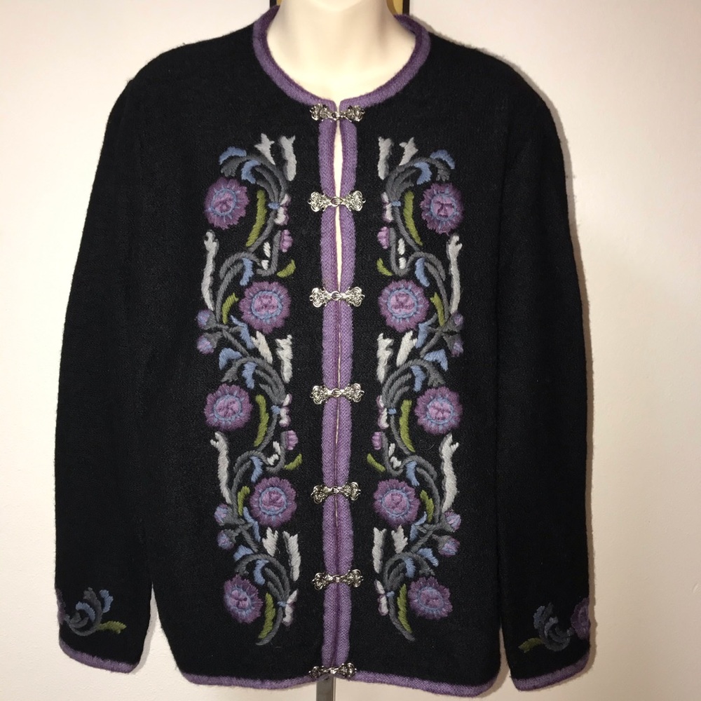 Eagles Eye Wool Bavarian Cardigan with Embroidery - LG